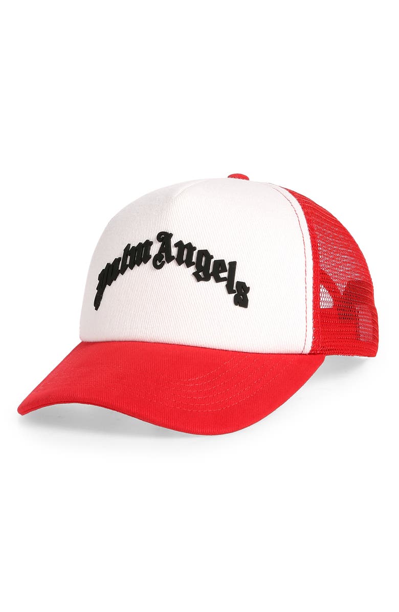 Palm Angels Logo Embroidered Trucker Hat, Main, color, 