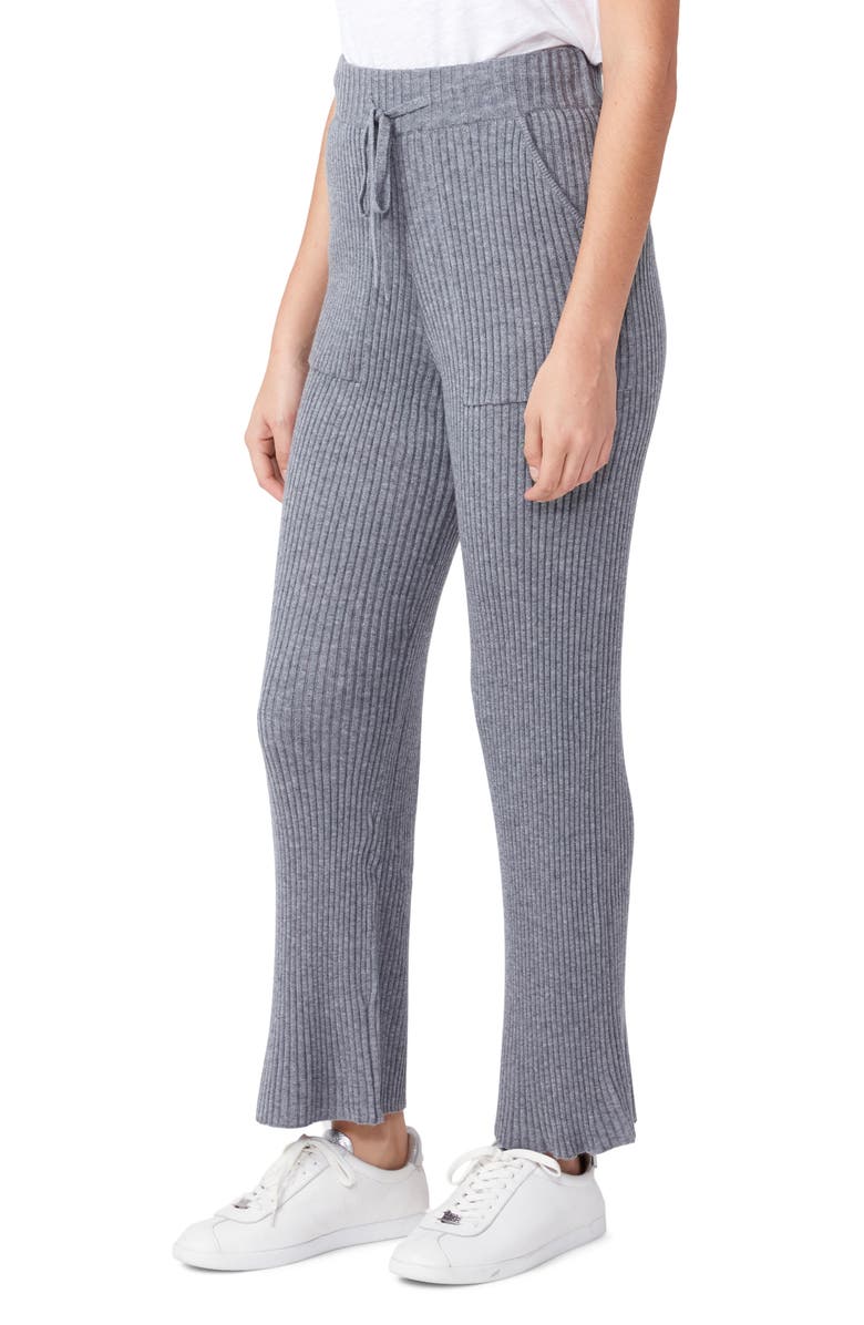 PAIGE Olivine Rib Knit Flare Leg Sweatpants, Alternate, color, Heather Grey