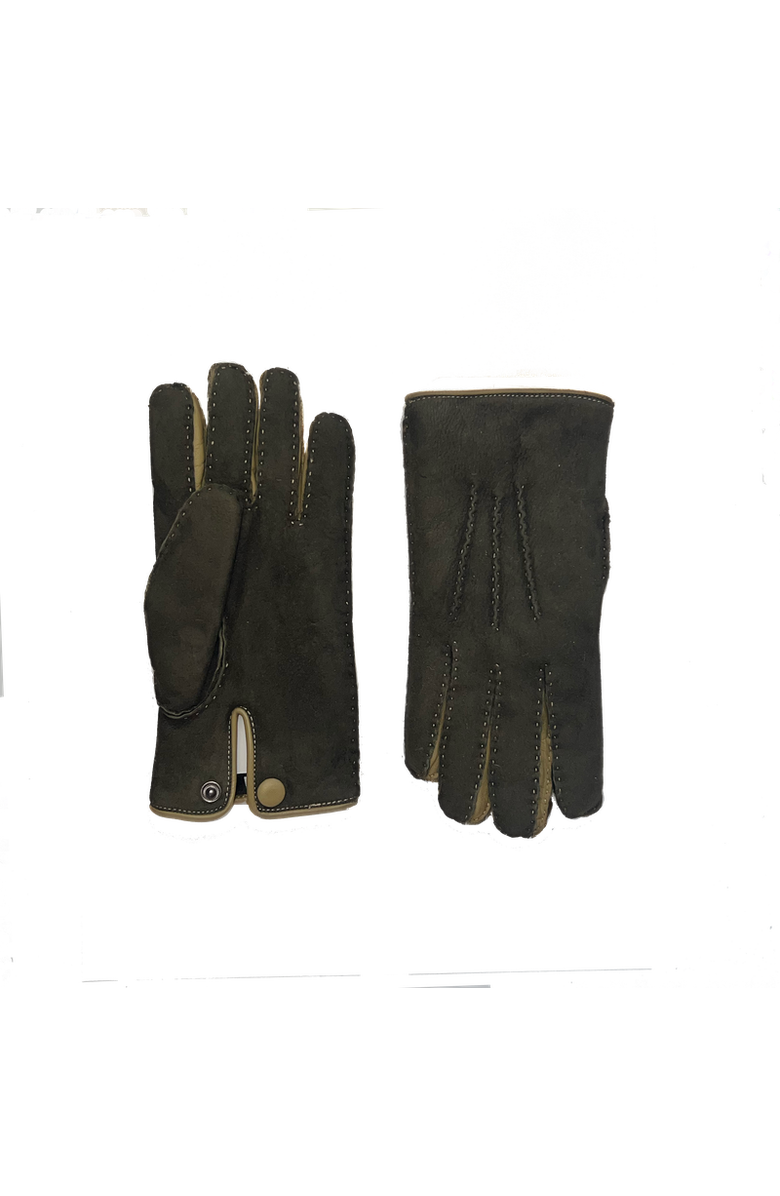 Agnelle David Color Contrast Shearling Gloves, Main, color, Kaki/Laurier