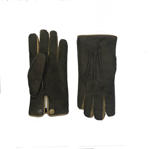 Agnelle David Color Contrast Shearling Gloves In Green