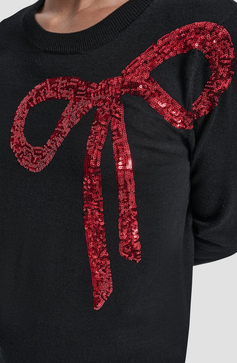 DKNY Sequin Bow Embellished Crewneck Sweater, Alternate, color, Black/ City Crimson
