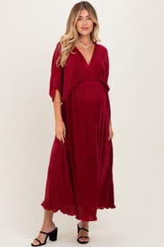 PinkBlush Pleated Satin Dolman Sleeve Maxi Dress