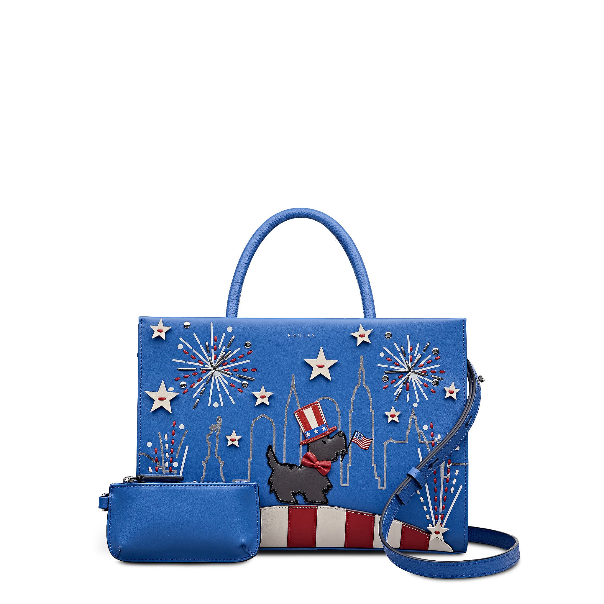Radley Fireworks And Stripes Medium Ziptop Satchel Bag, Alternate, color, Cobalt