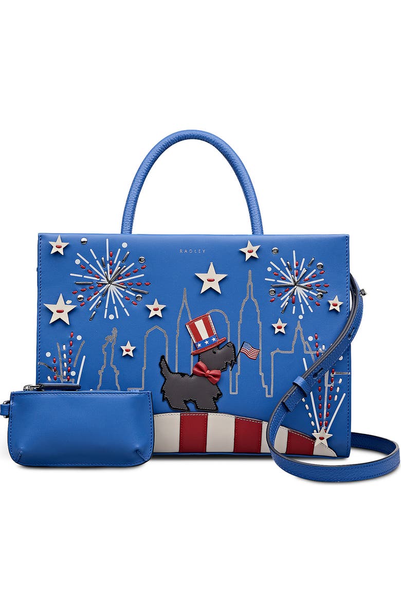 Radley Fireworks And Stripes Medium Ziptop Satchel Bag, Alternate, color, Cobalt