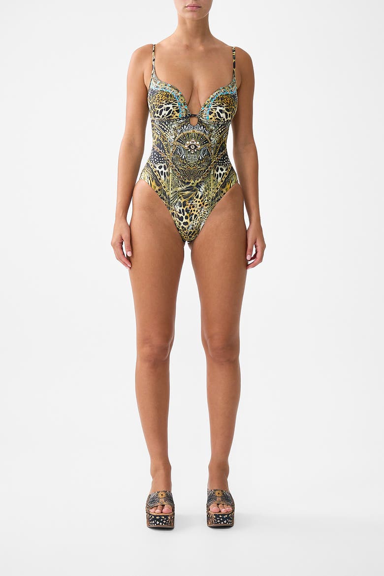 Continuous Underwire One Piece With Keyhole, Main, color, Feline Folklore