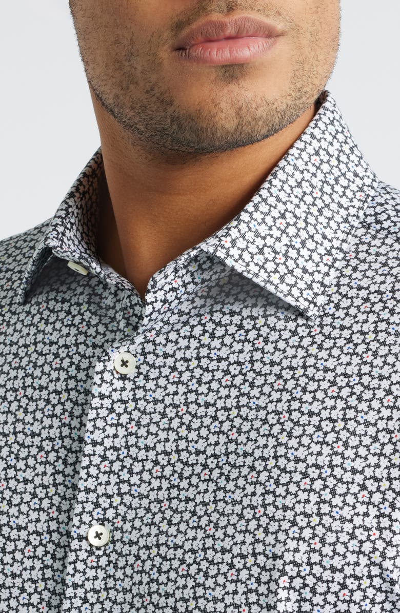 Bugatchi James OoohCotton<sup>®</sup> Floral Button-Up Shirt, Alternate, color, Black/ White