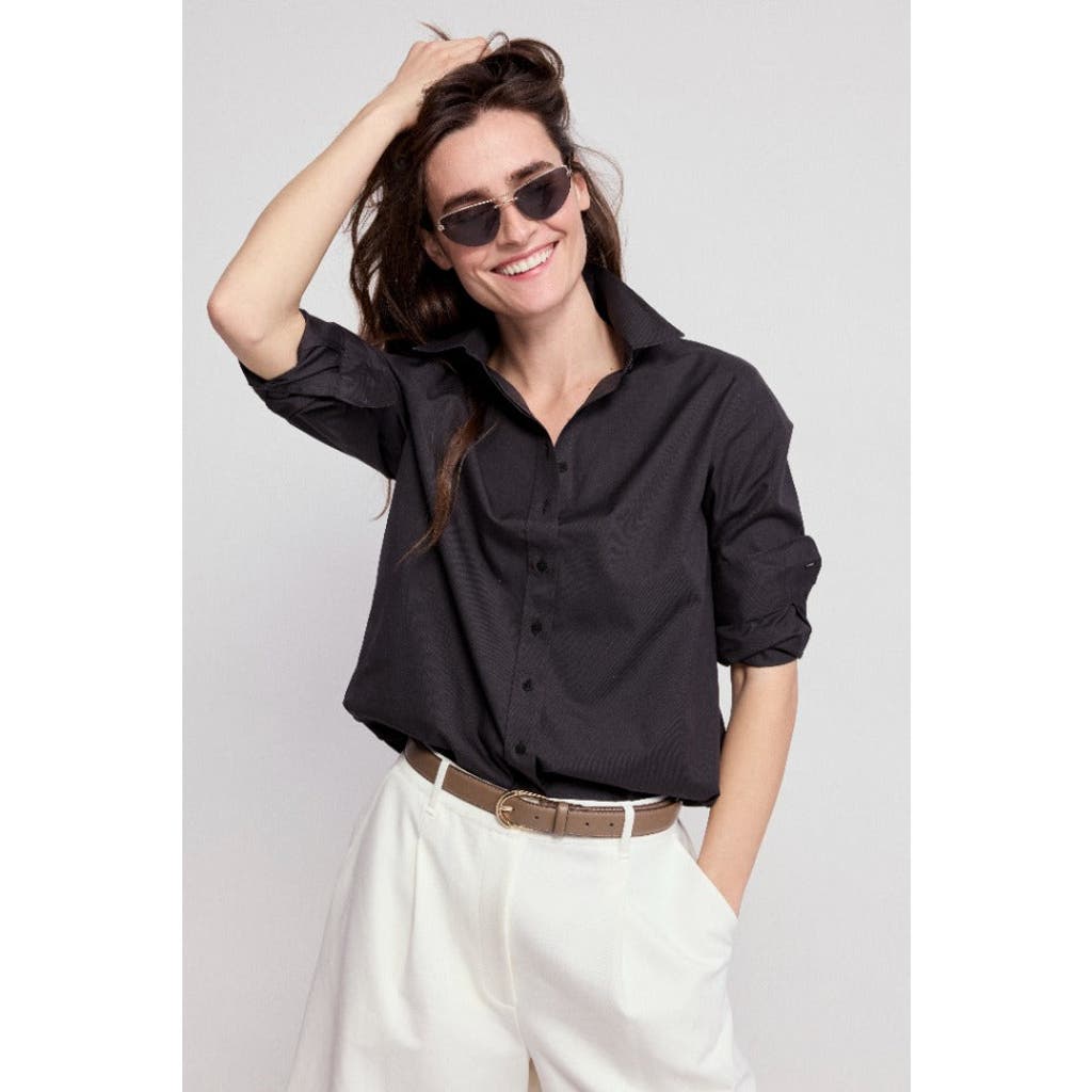 The Shirt By Rochelle Behrens The Jet Set Boyfriend Shirt In Black