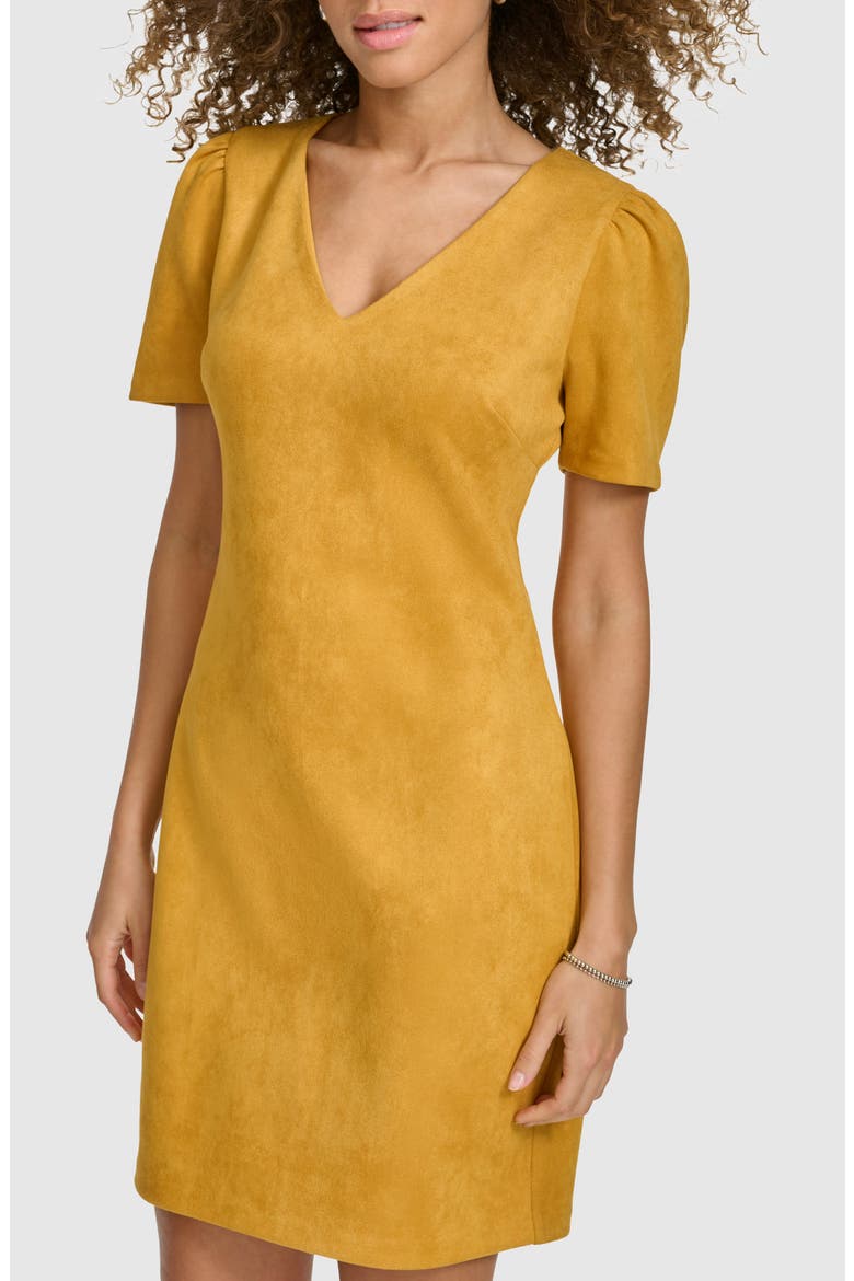 Stretch Faux Suede Shift Minidress, Alternate, color, CANARY