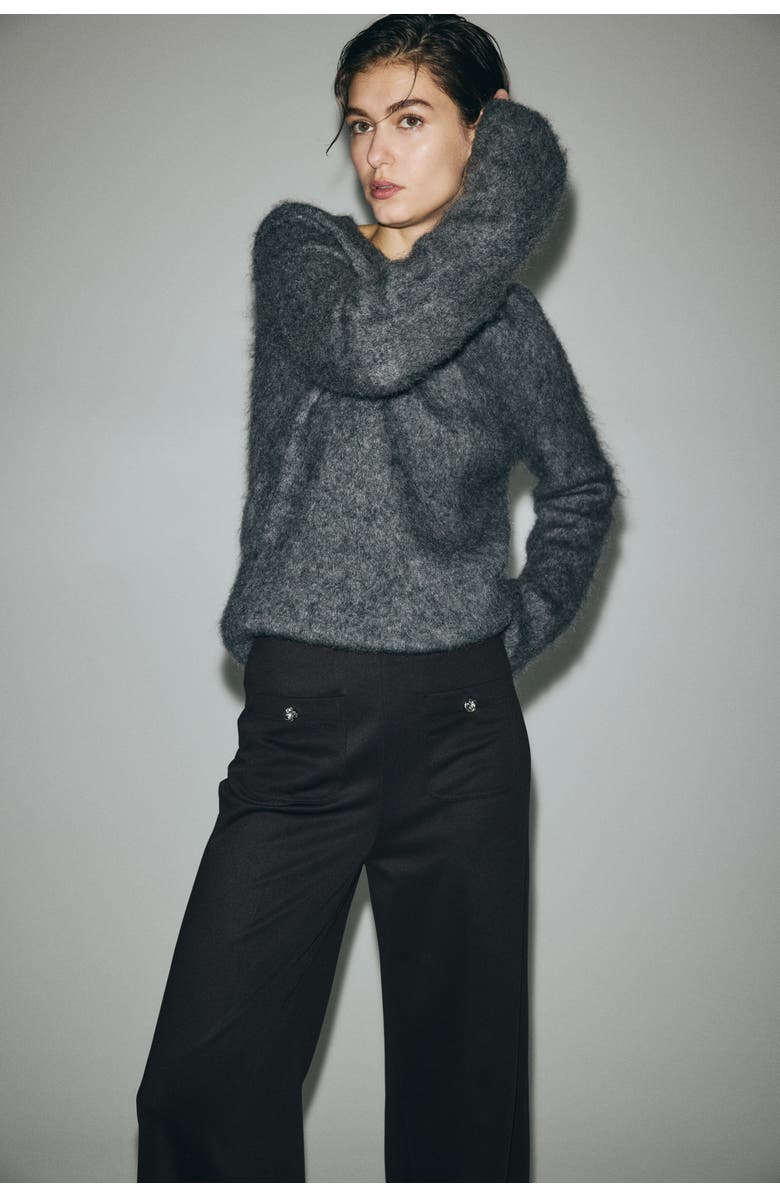 H&M Straight-leg Trousers, Alternate, color, Black