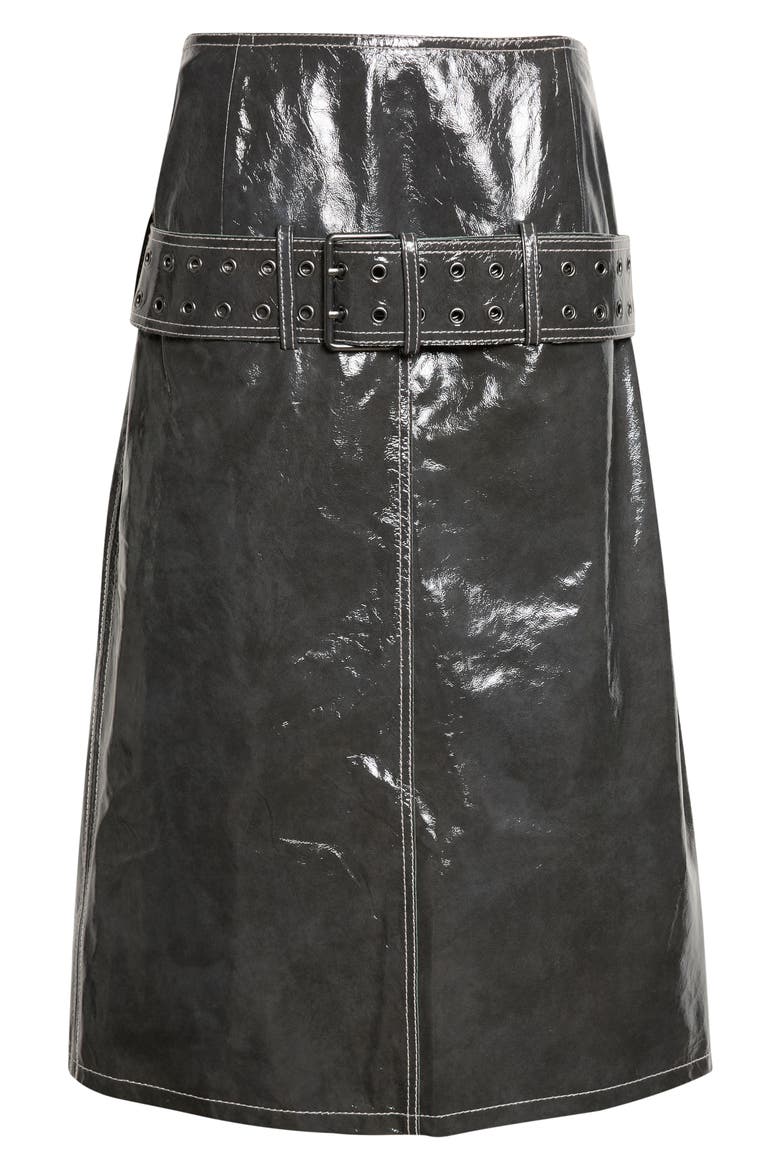 L-Ascar Belted Patent Leather Midi Skirt, Main, color, GREY
