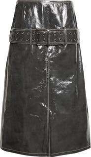 DIESEL® L-Ascar Belted Patent Leather Midi Skirt