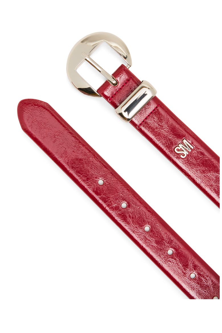 High Shine Glazed Faux Leather Belt, Alternate, color, RUBY