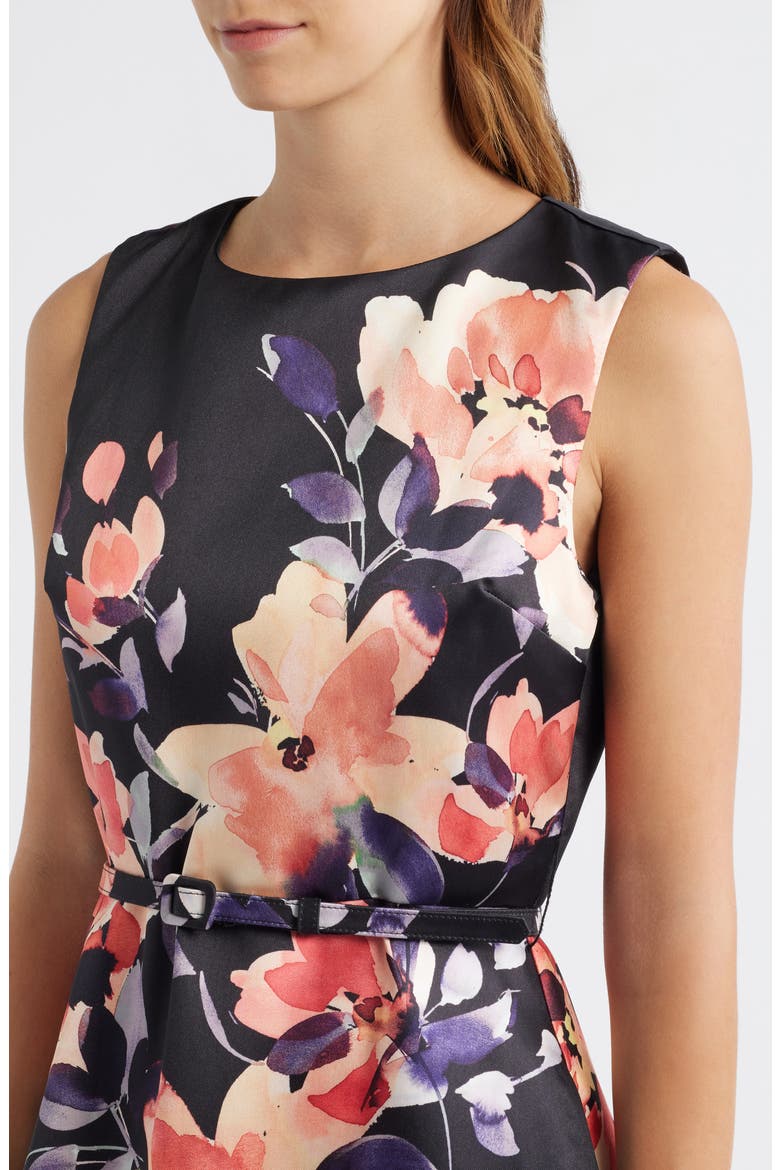 Placed Floral Cocktail Midi Dress, Alternate, color, BLACK MULTI