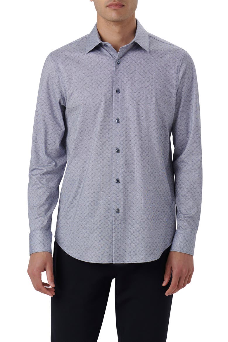 James OoohCotton® Geometric Floral Button-Up Shirt, Main, color, NAVY