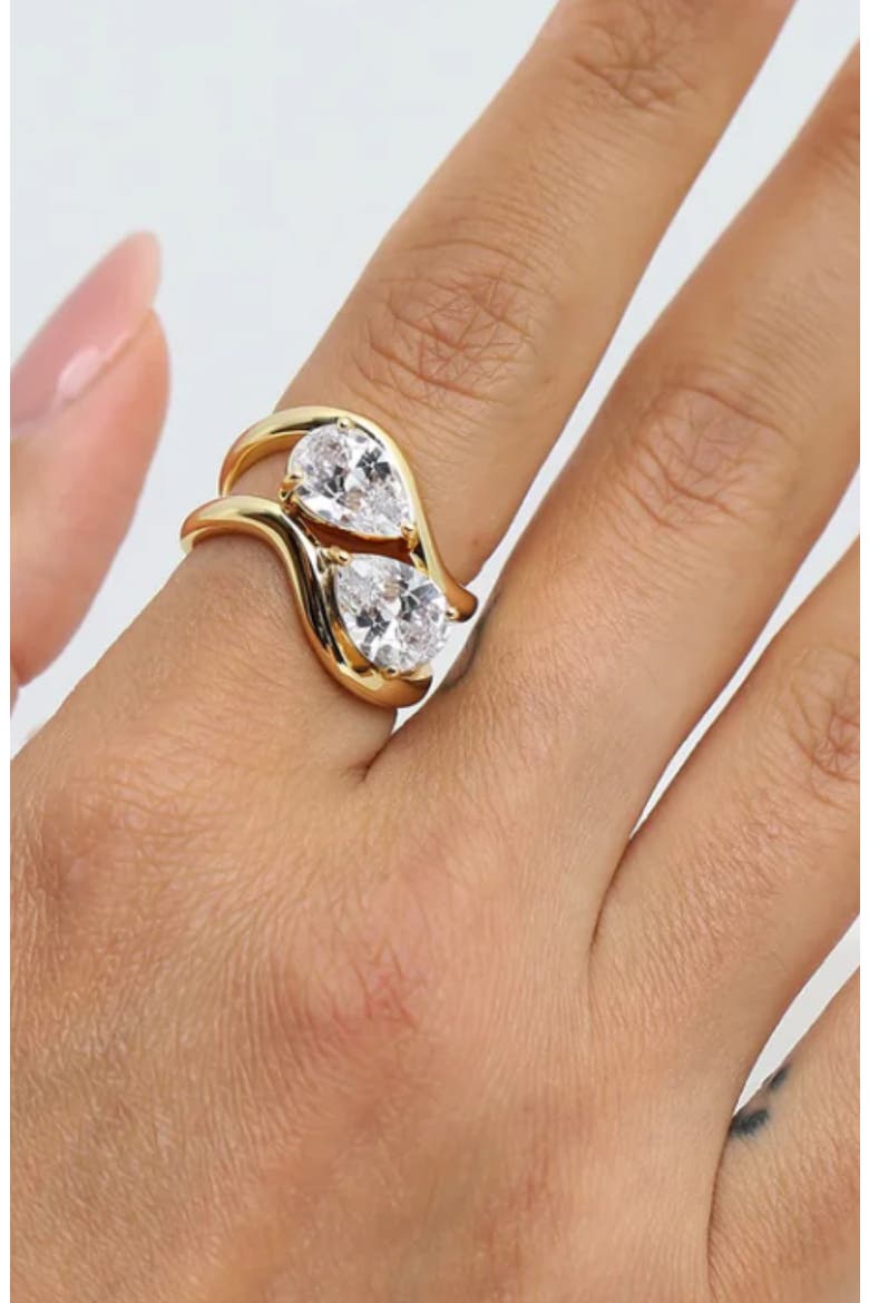 Set of 2 Pear-Cut Cubic Zirconia Rings, Alternate, color, GOLD
