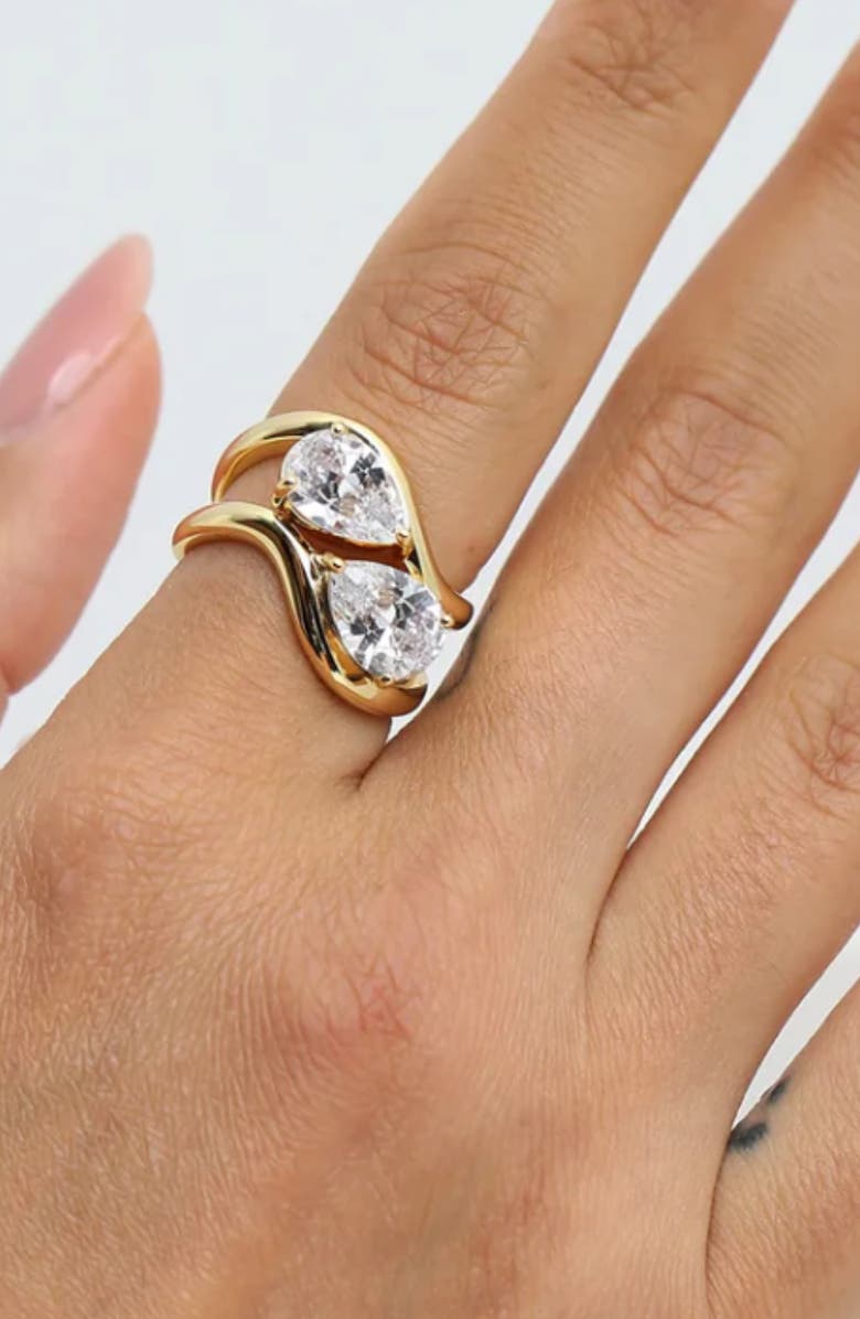 The M Jewelers Set of 2 Pear-Cut Cubic Zirconia Rings, Alternate, color, Gold