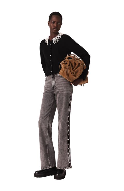 Cardigan with removable beaded collar