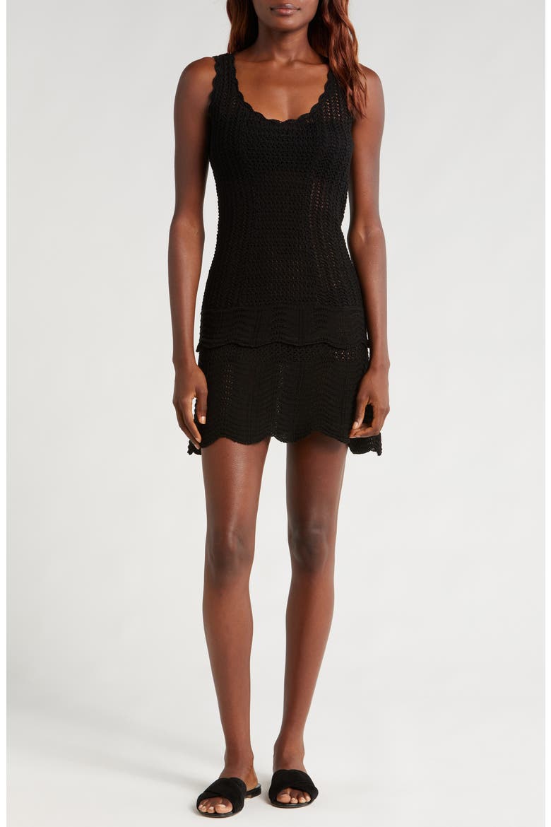 Scalloped Edge Semisheer Cotton Cover-Up Minidress, Main, color, BLACK