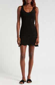 Norma Kamali Scalloped Edge Semisheer Cotton Cover-Up Minidress