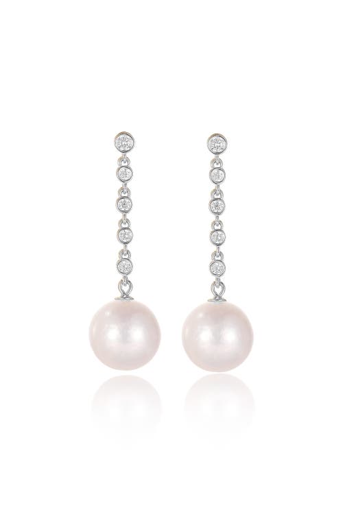 Classicharms Electra Silver Diamond Rivière Pearl Drop Earrings In Silver