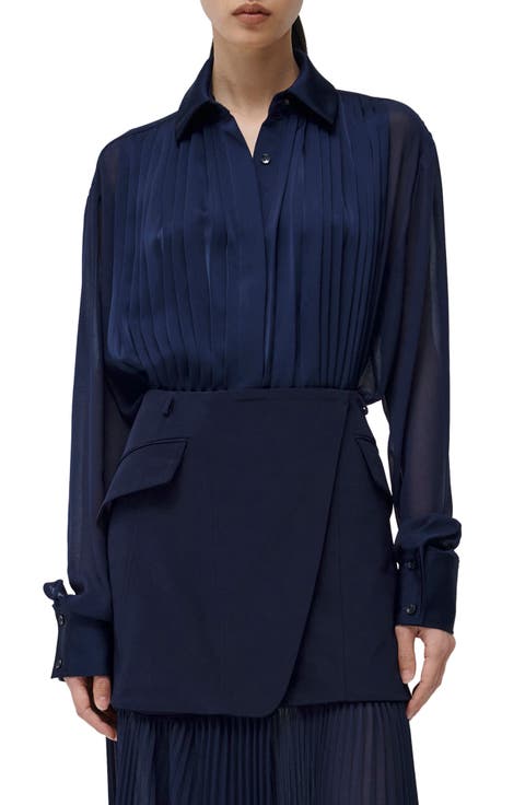 Vinka Pleated Button-Up Shirt