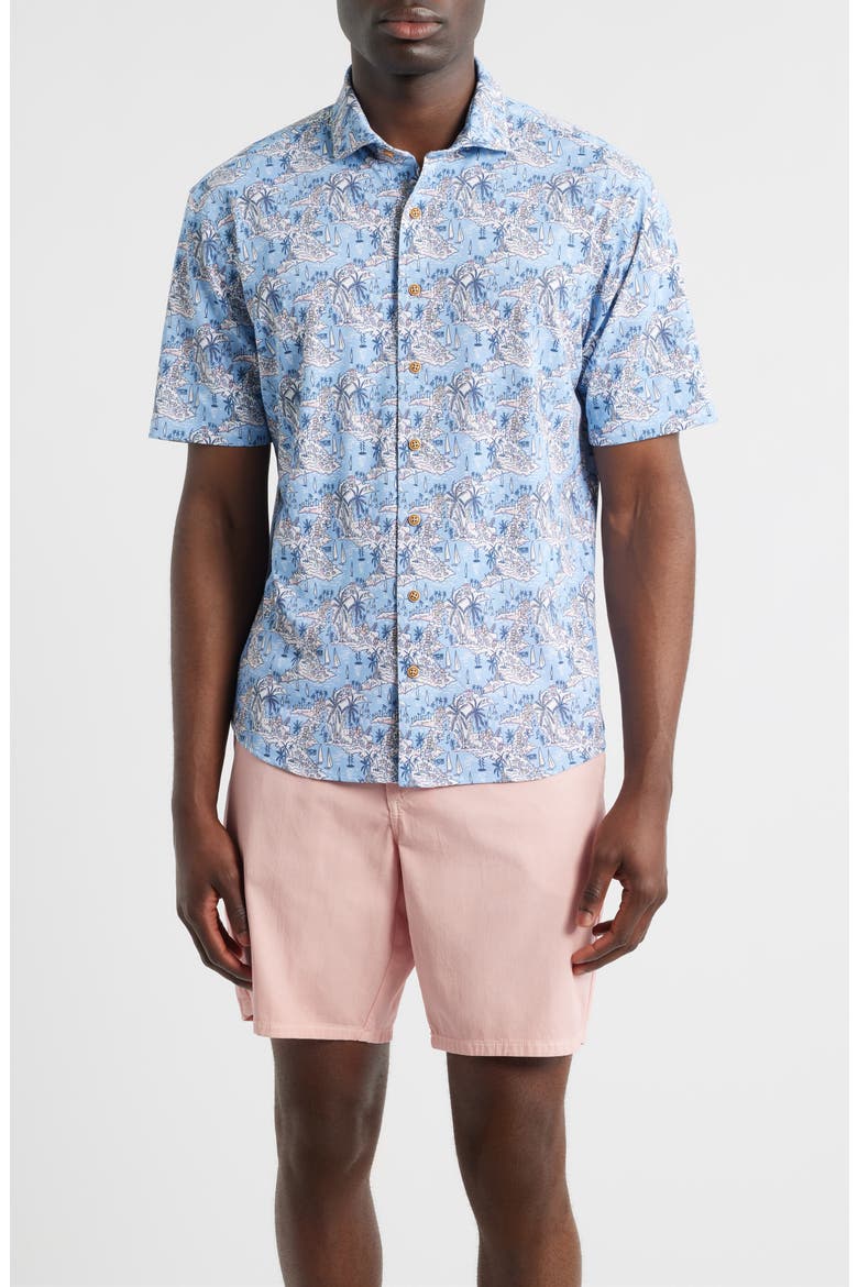 Otto Tropical Print Knit Short Sleeve Button-Up Shirt, Main, color, INFINITY