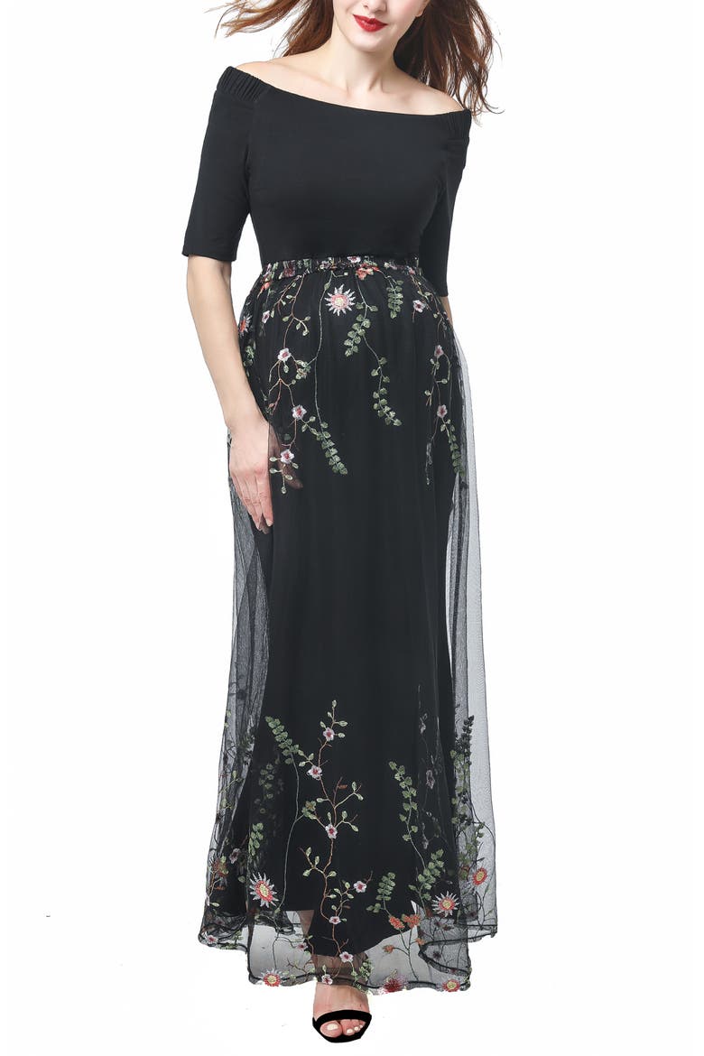 Willow Off the Shoulder Maternity Gown, Main, color, BLACK