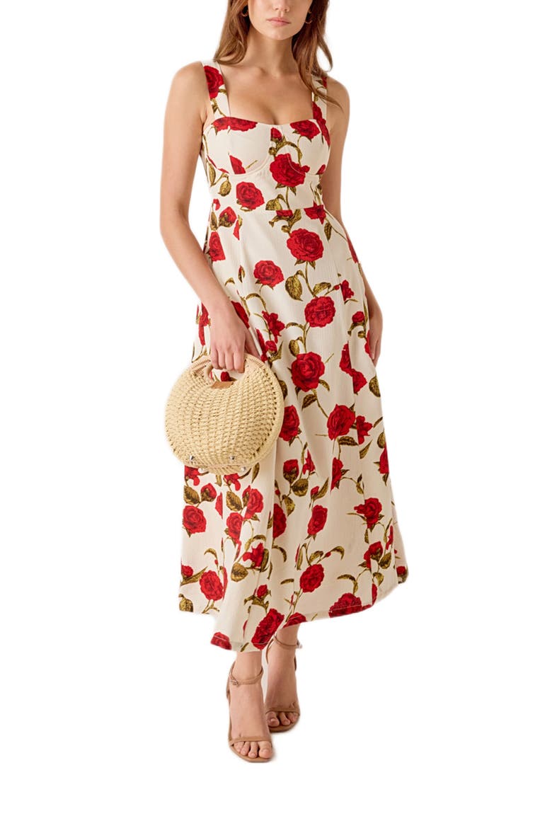 Rose Print Maxi Dress, Alternate, color, IVORY MULTI