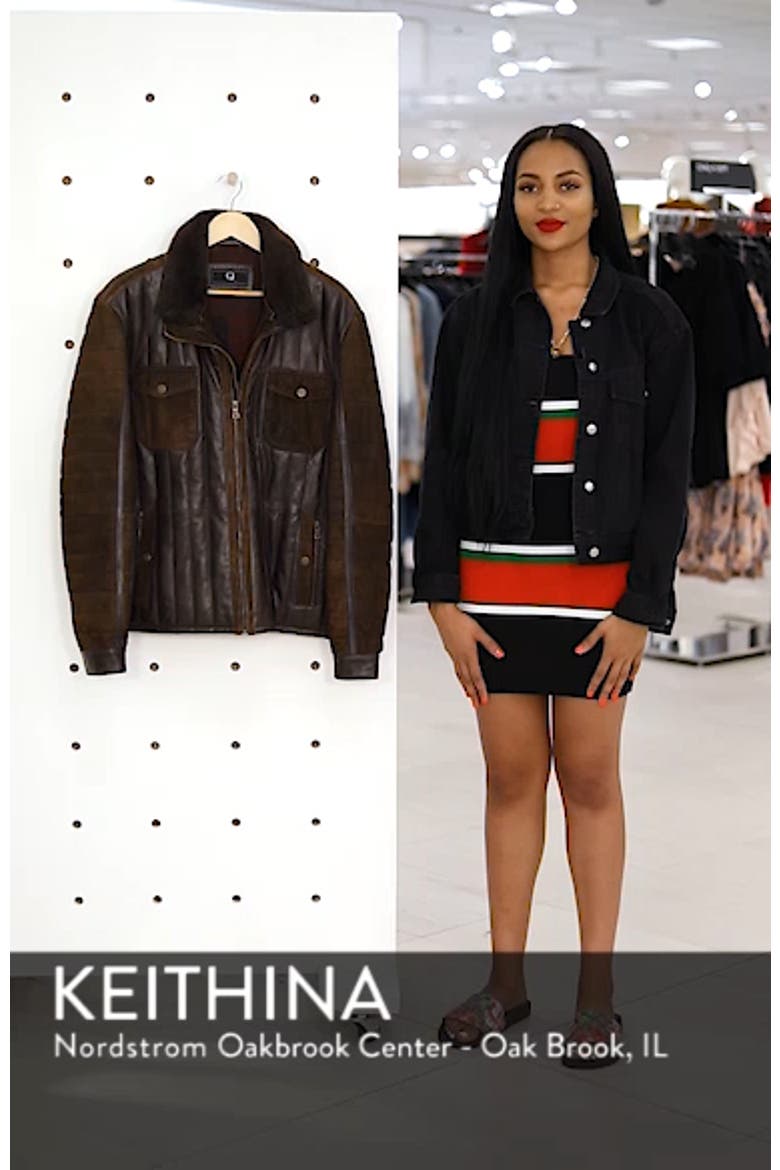 Genuine Shearling Trim Leather Bomber Jacket video