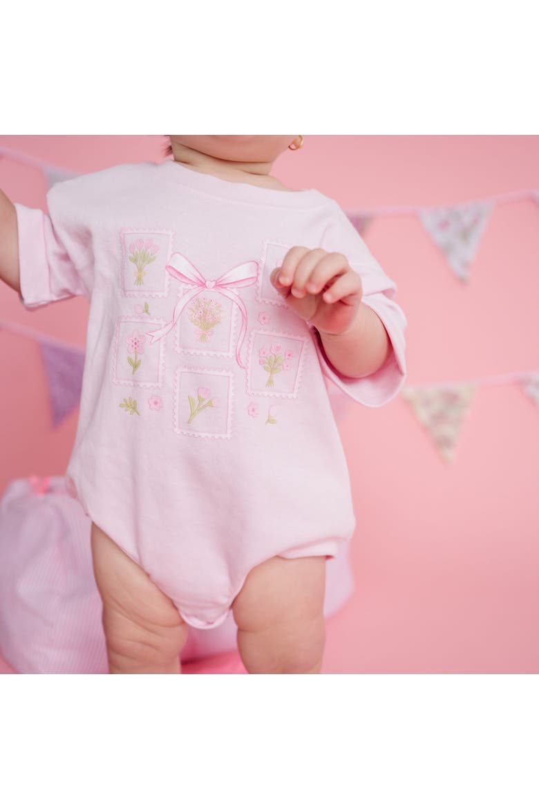 Bouquet Bow Short Sleeve Romper, Alternate, color, Ballet Pink