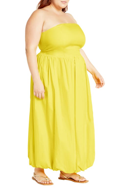 City Chic Alina Strapless Bubble Hem Maxi Dress In Yellow
