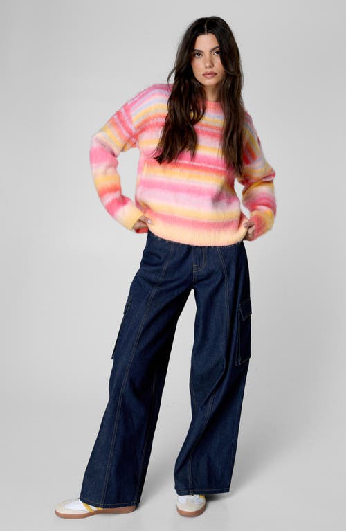 Nasty Gal Brushed Stripe Crewneck Sweater In Pink