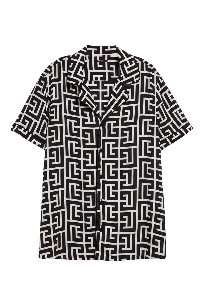 Macro Monogram Short Sleeve Pajama Shirt, Alternate, color, IVORY/ BLACK