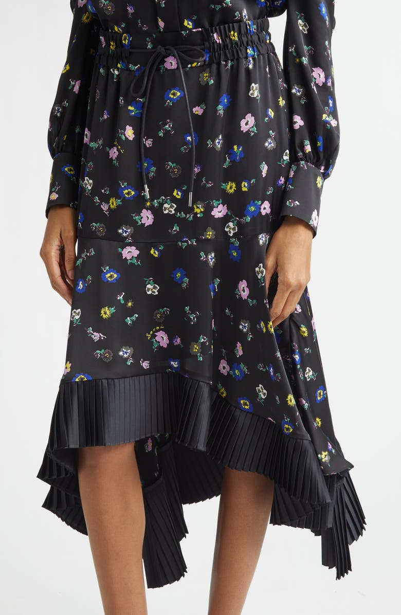 Sacai Floral Print Skirt, Alternate, color, Black