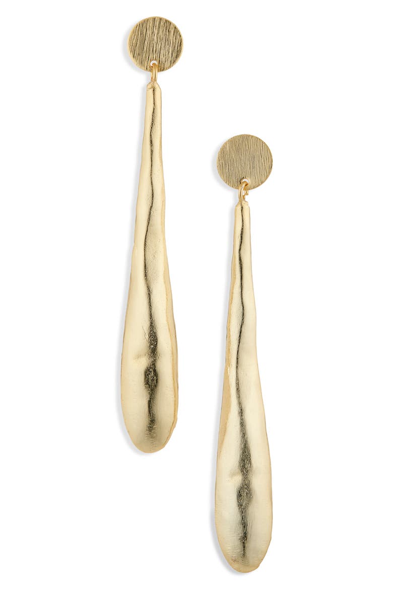 Brushed Linear Teardrop Earrings, Main, color, GOLD