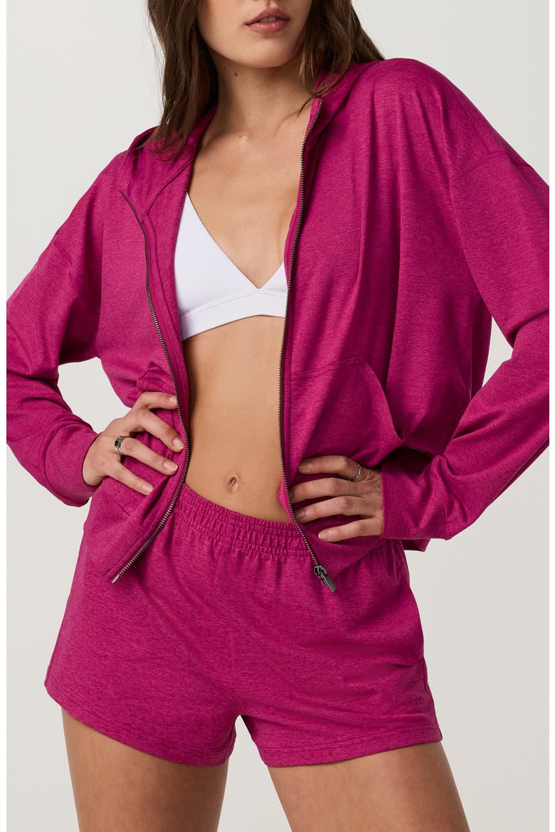 Halo Modern Zip Hoodie, Main, color, DRAGON FRUIT HEATHER