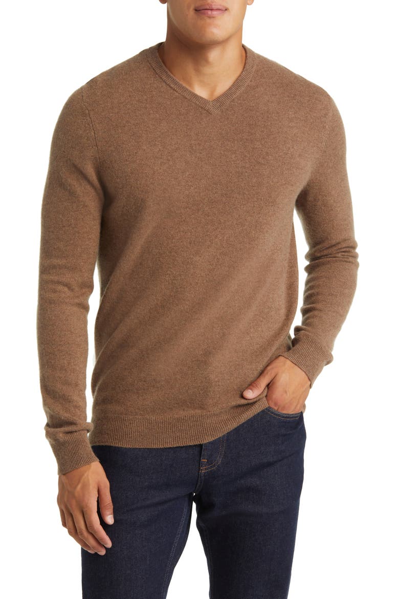 V-Neck Cashmere Sweater, Main, color, BROWN NUTMEG