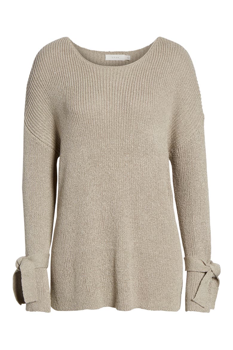 Tie Sleeve Sweater, Alternate, color, TAUPE GREY