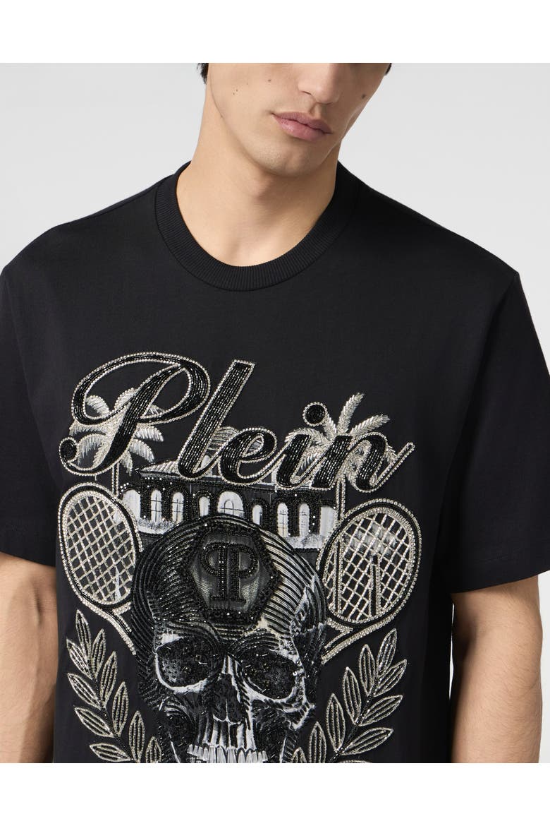 Round Neck T-Shirt Skull Tennis Men, Alternate, color, black