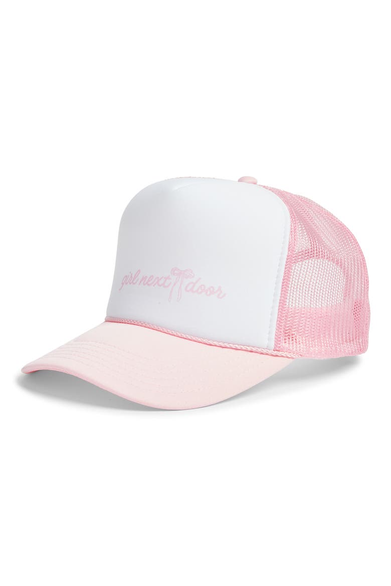 Girl Next Door Trucker Hat, Main, color, PINK