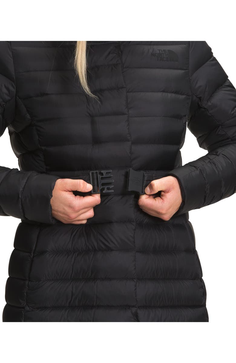 The North Face Transverse Water Repellent 550 Fill Power Down Belted Parka with Faux Fur Trim, Alternate, color, 