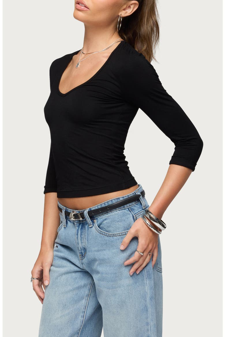 Jamila Three-Quarter Sleeve Jersey Crop Top, Alternate, color, BLACK