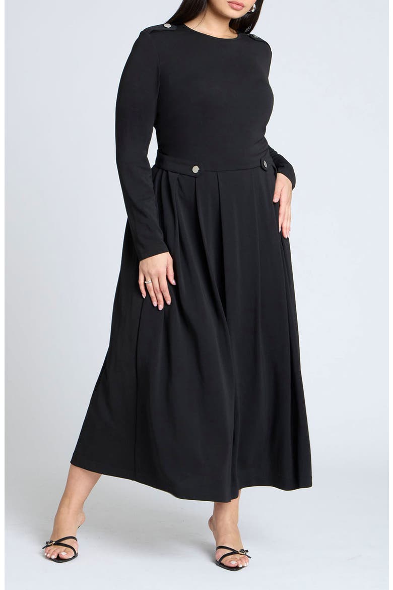 Epaulet Pleated Maxi Dress, Main, color, BLACK ONYX