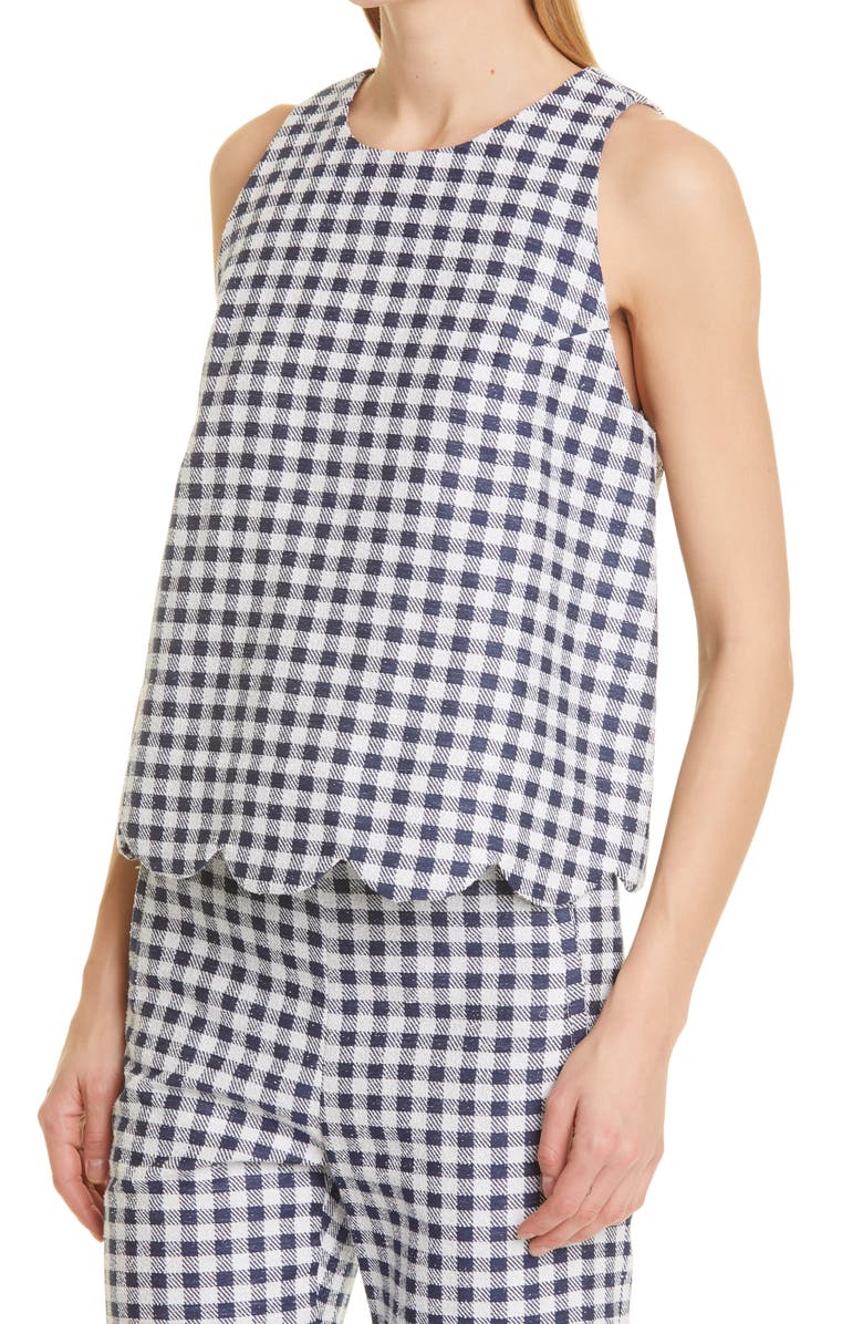 Lisa Marie Fernandez Scallop Gingam Bouclé Trapeze Top, Alternate, color,