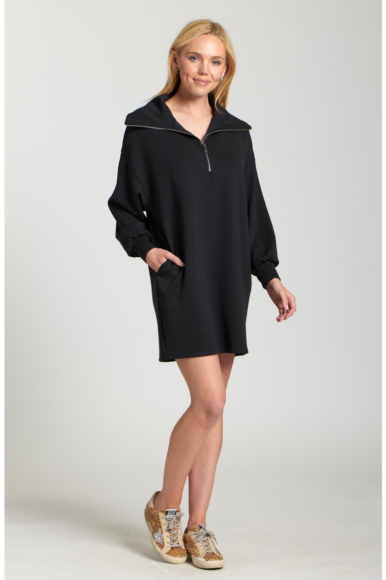 Half Zip Long Sleeve Sweatshirt Dress, Alternate, color, BLACK
