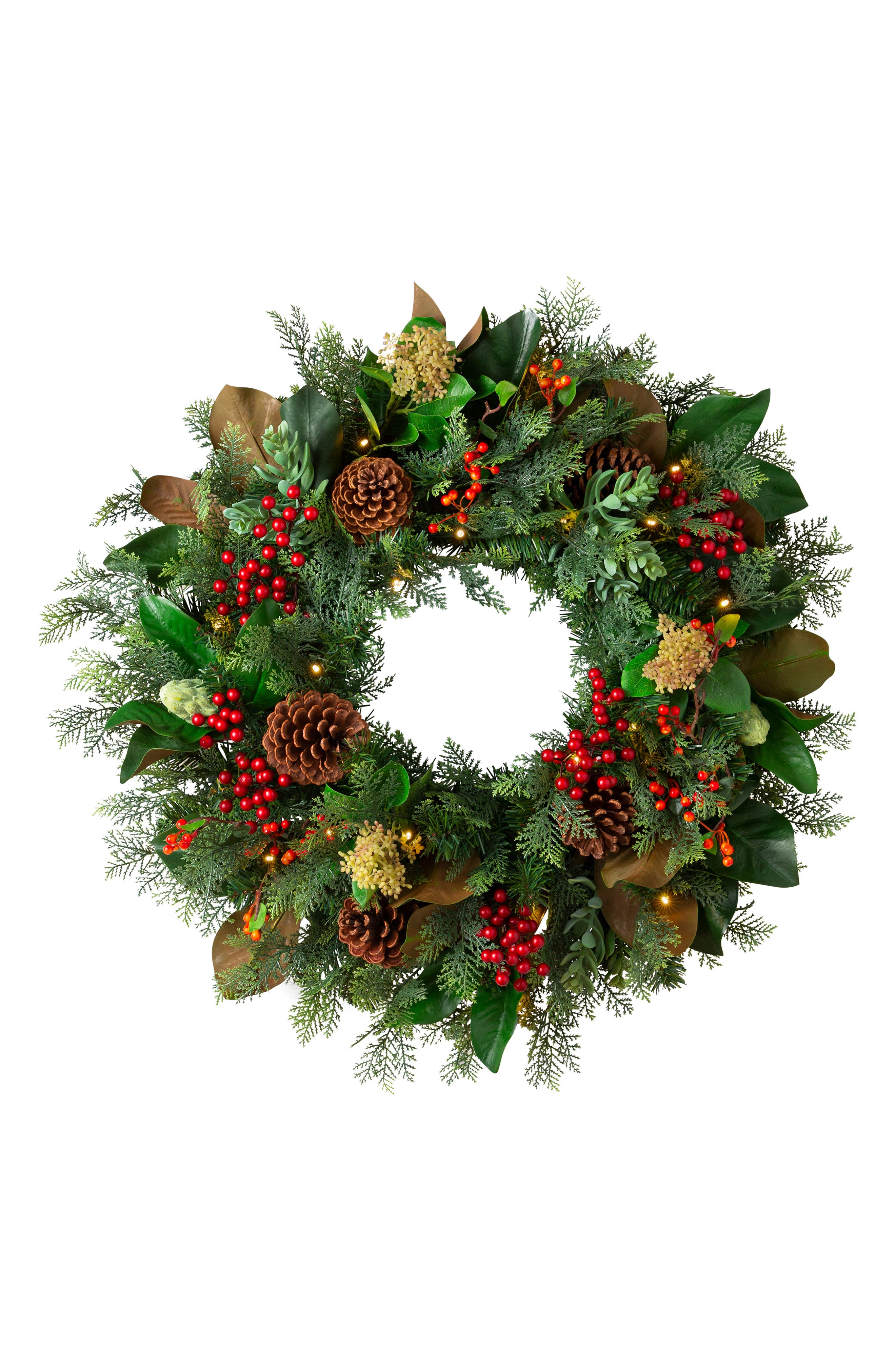 Balsam Hill Outdoor Magnolia Ridge Wreath in Green 