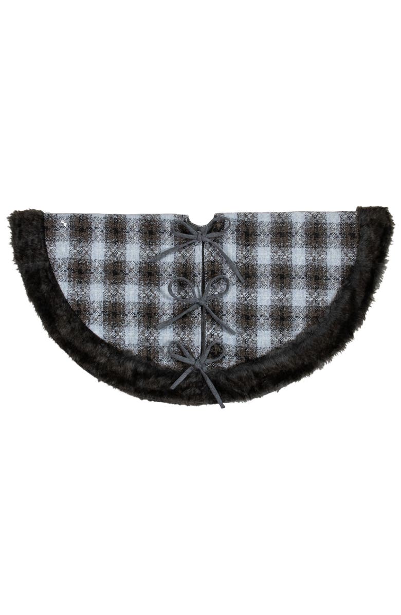 Northlight 48" Brown and White Plaid Christmas Tree Skirt with Faux Fur, Alternate, color, Brown