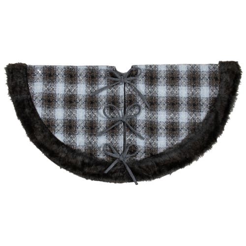 Northlight 48" Brown And White Plaid Christmas Tree Skirt With Faux Fur In Black