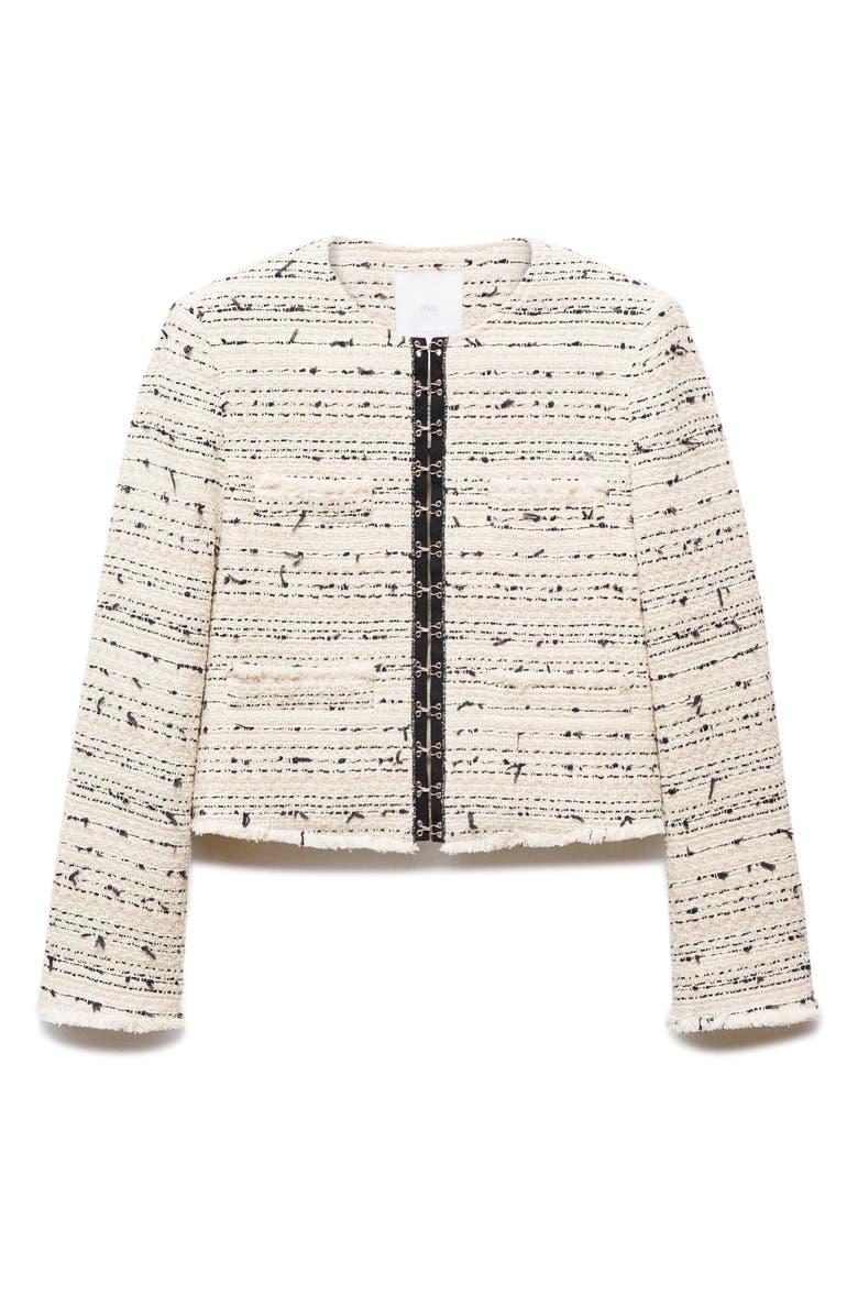 MANGO Modena Stripe Crop Tweed Jacket, Alternate, color, Light Beige