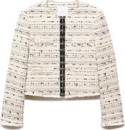 MANGO Modena Stripe Crop Tweed Jacket